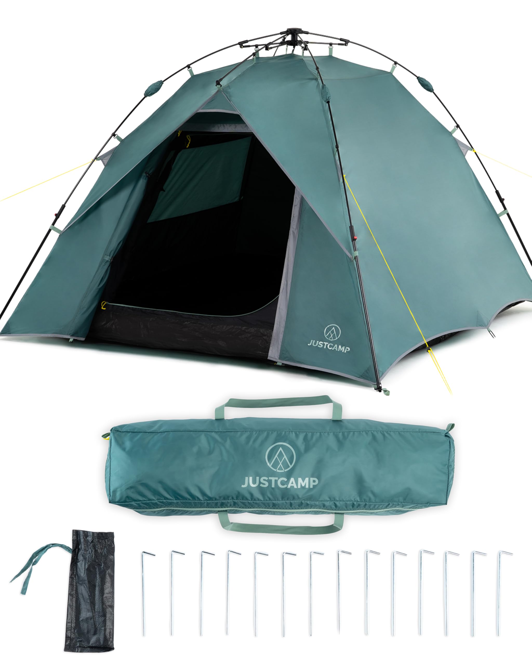 JUSTCAMP Havanna Zelt 3 Personen wasserdicht - Schnellaufbau (Quick-Up-System) - geräumiges Kuppelzelt (210 x 190 x 130 cm) - für Festival, Camping, Trekking