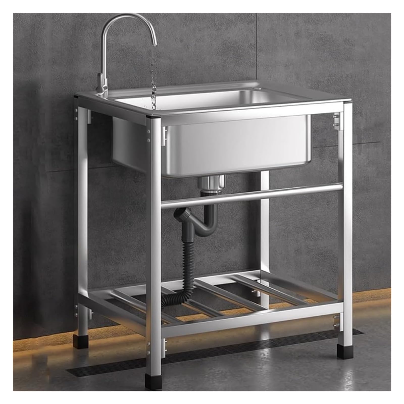 HCZKIUJY Stainless Steel Sink, Freestanding Single Bowl Sink, Commercial Kitchen Sink Set, Mop Cleaning Basin with Faucet, Utility Sink