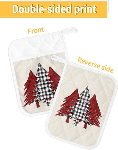 Miniatura 2 de Xmas Tree Checkered 2Pcs Pot Holders for Kitchen,Non Slip & Heat Insulation Terry Cloth Potholder Set with Pocket,Thick Hot Pad Oven Mitts Trivet