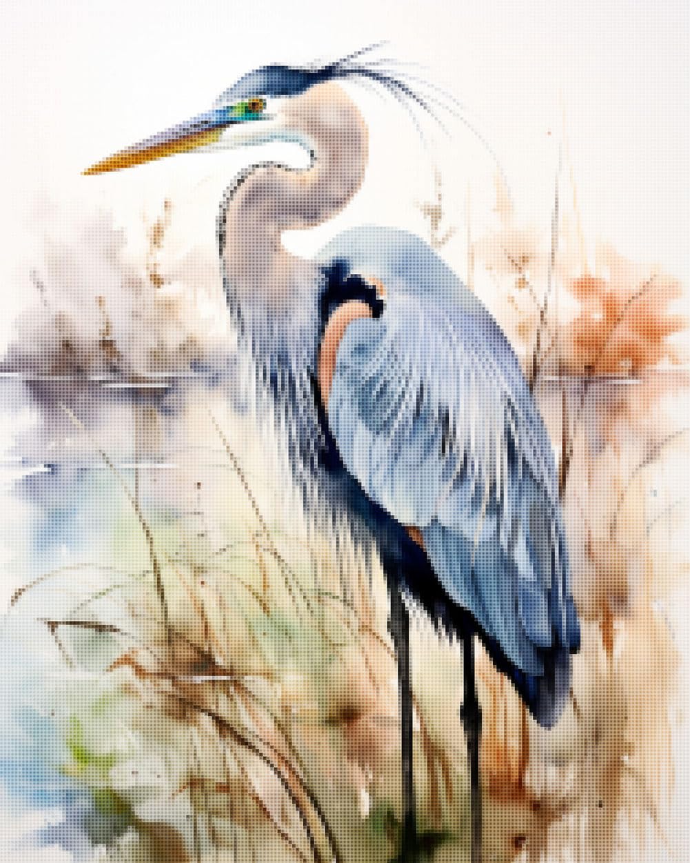 KIKKIJ Counted Cross Stitch Art,Cross-Stitch Kits for Beginners,Great Blue Heron Watercolor,Art,Animal,Illustration,Bird,Home Decor,Farm,11CT,9.45 * 13.39 inch