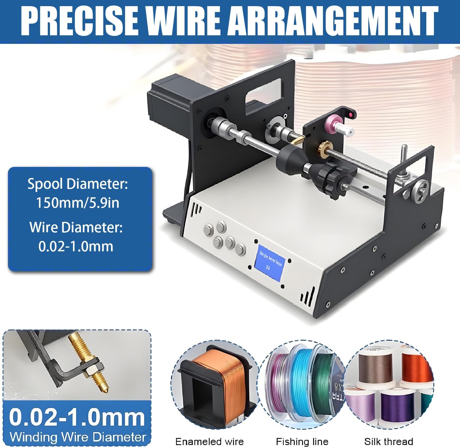 Digital Automatic Cable Wiring Machine, 900RPM Precision Coil Winding Machine with LCD Display, Support 18-46AWG, Professional for Industrial Wiring, Fishing Line
