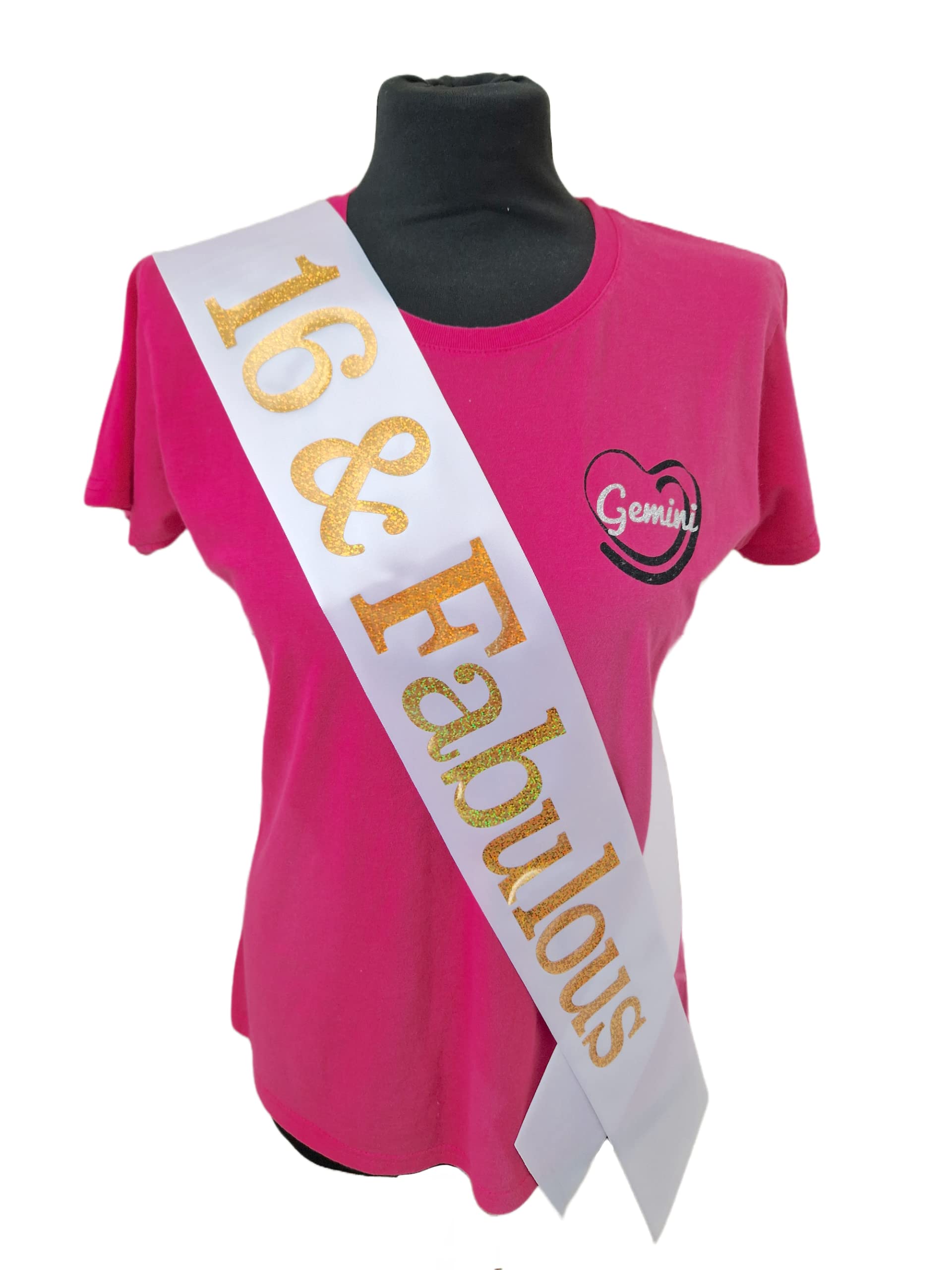 16 Birthay Sash - White 16 & Fabulous - Beautiful Quality White Ribbon and Holographic Gold Font