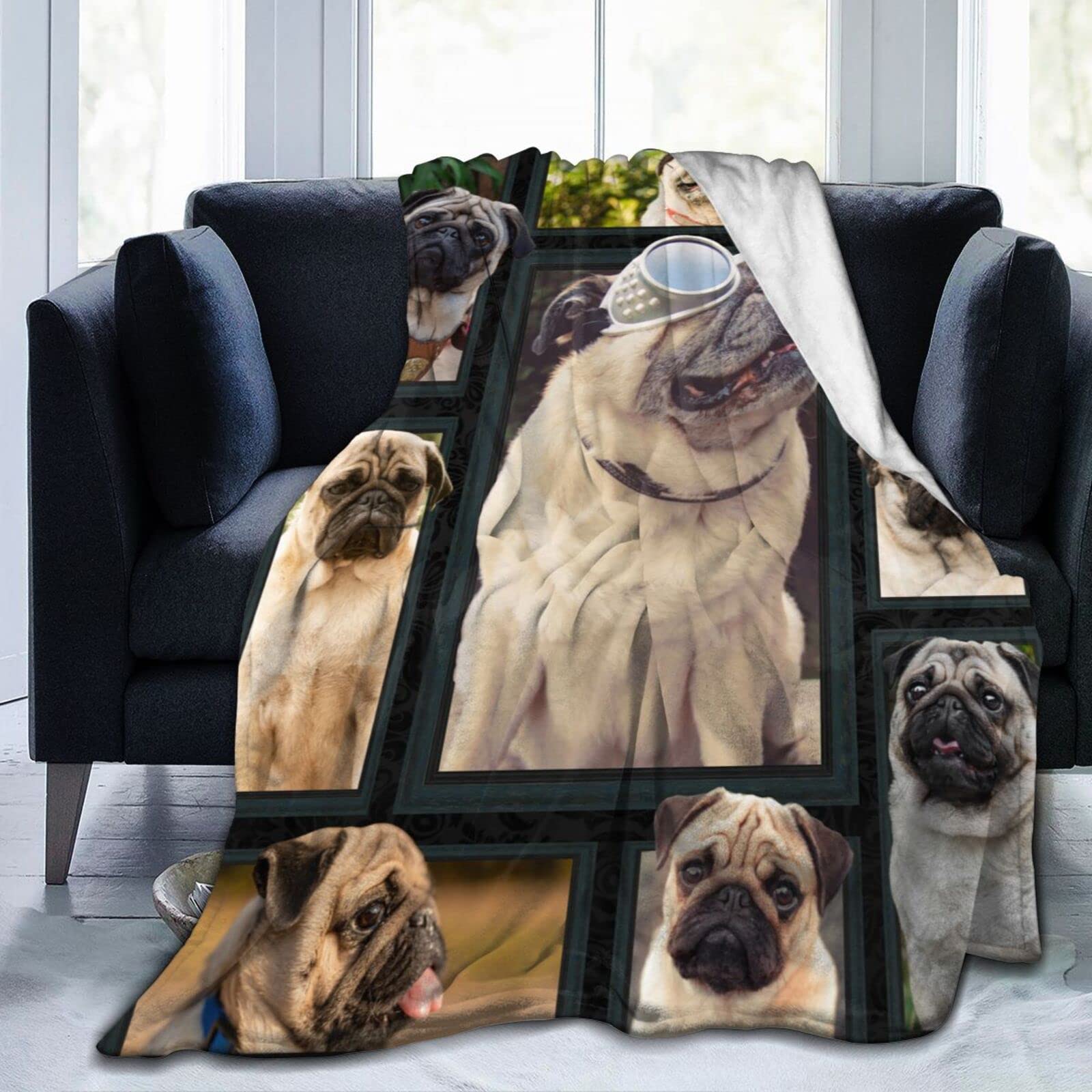 Duduho Cute Pug Dogs Bed Blanket Ultra Soft Throw Blanket All Season Warm  Light Weight Cozy Plush Blankets For Home Bedroom Sofa Chair