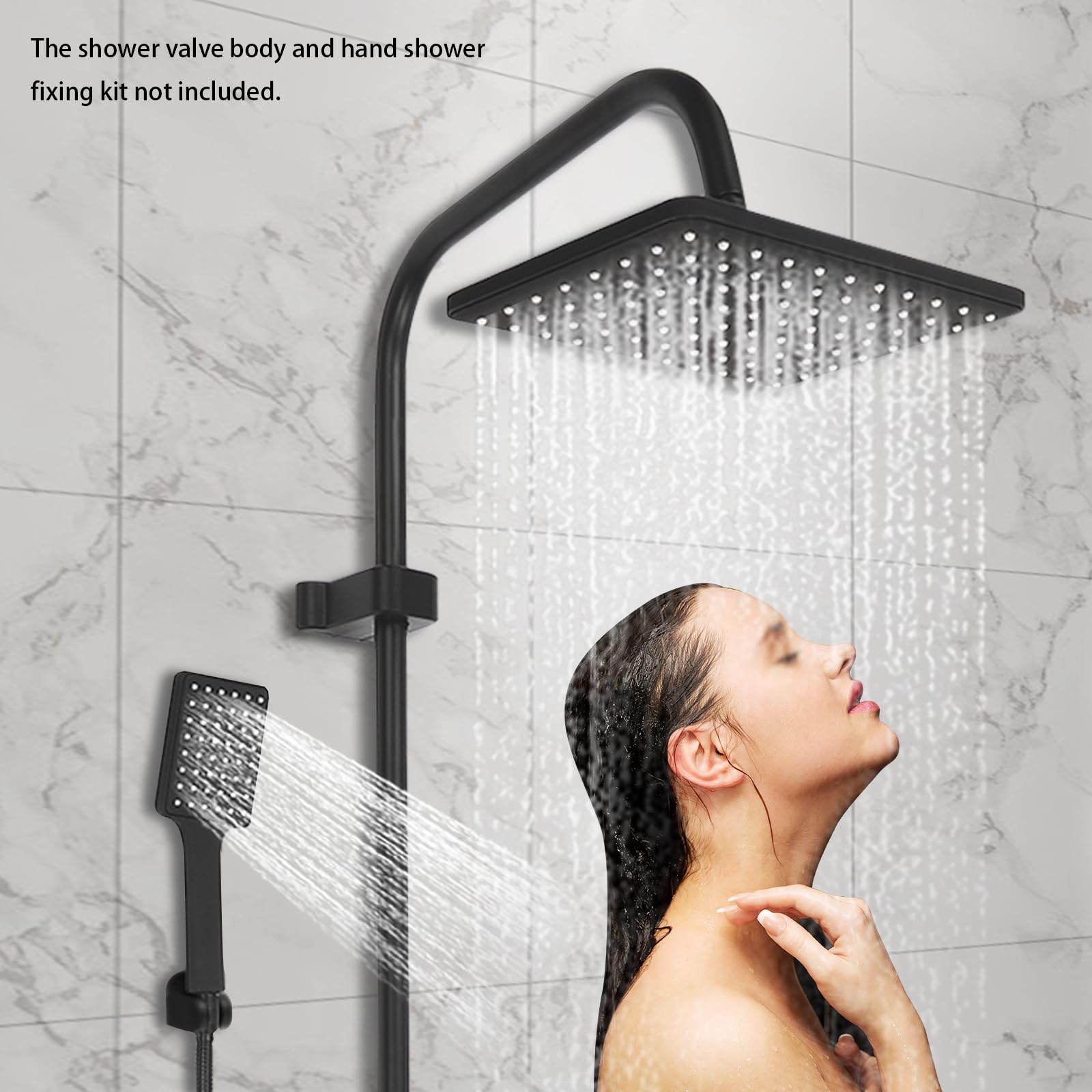 USHOWER Duschsystem Mattschwarz – Komplettset Mit Regenduschkopf 25,4 Cm, Handbrause & Wannenauslauf, Druckausgleichsventil