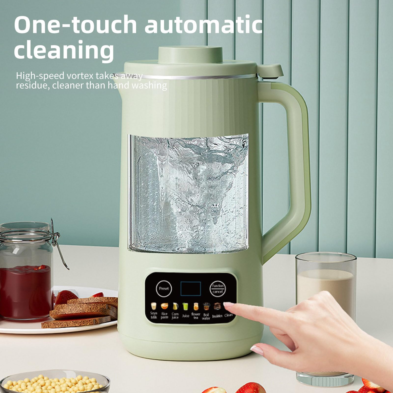 Automatic Soy Milk Maker, 600 ml maszynka do mleka z timerem 12 h i 9 funkcjami, 10 ostrzami ze stali szlachetnej o wysokiej jakości liści, mlekiem migdałowym, białym