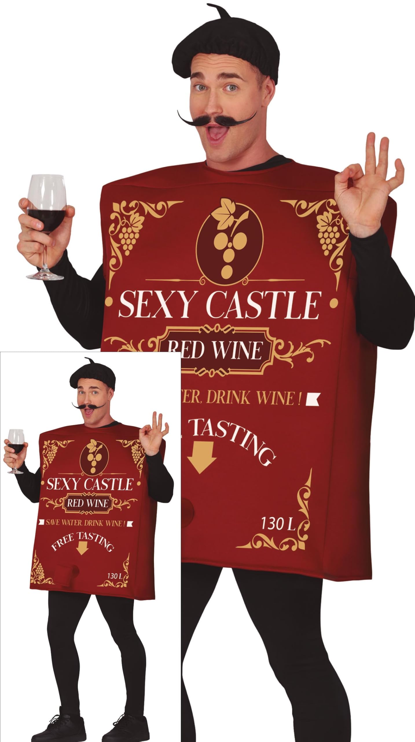 FIESTAS GUIRCA Naughty Wine Box with Fun Drink Dispenser Mens Fancy Dress Costume - Wine Funny Mens Costume - Bachelor Party Stag Do Fancy Dress Men Size L