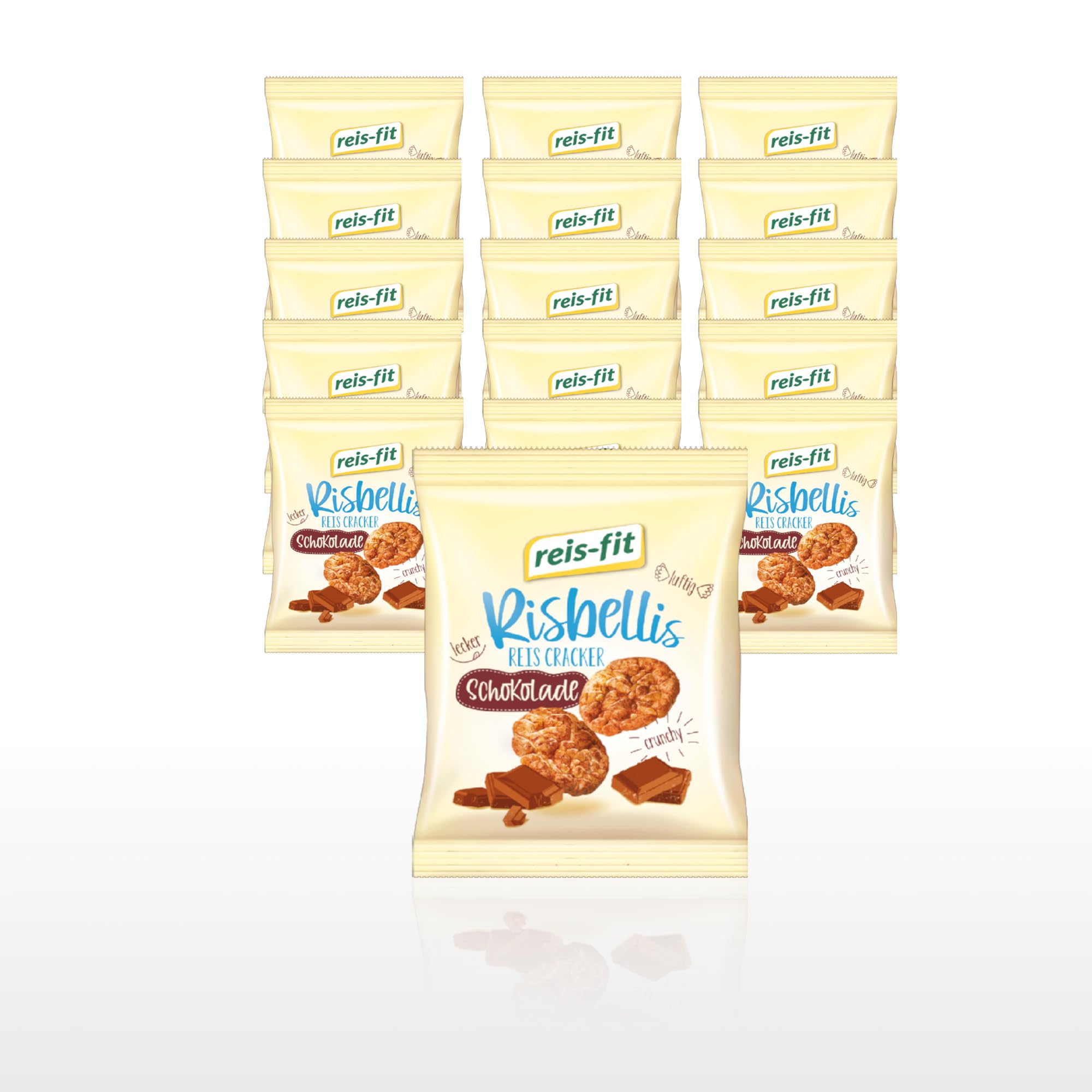 EKERA – reis-fit Risbellis Schoko – 16 Packungen knusprige Reiscracker | Süß & herzhaft | leichte Reiswaffeln als Snack für unterwegs, Büro & zu Hause | Reis Cracker fettarm