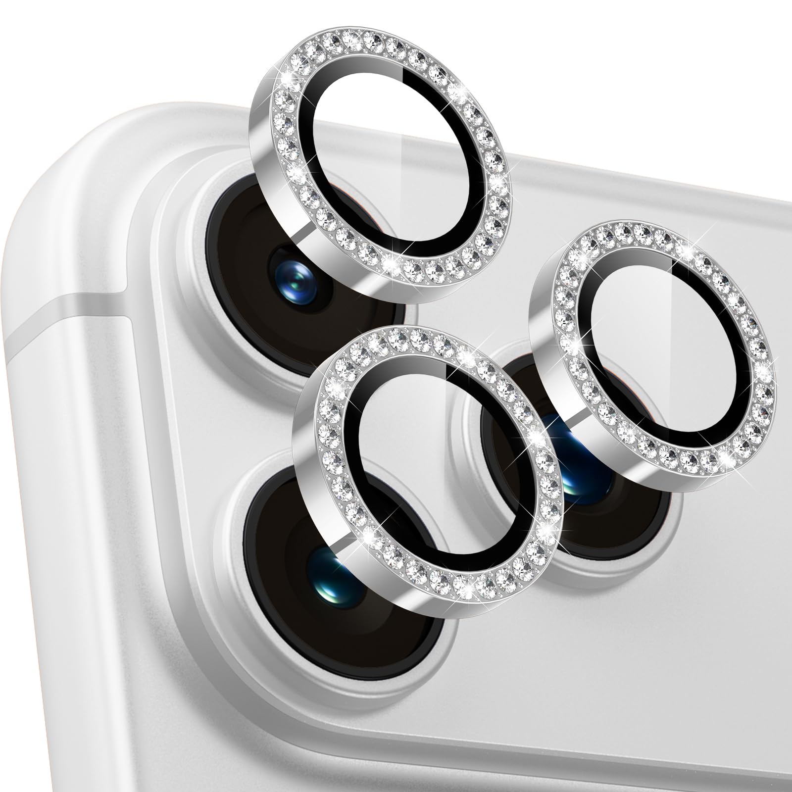 【4枚入り】レンズカバー iPhone 17 Pro /17 Pro Max 用 カメラフィルム キラキラ アイフォン17Pro/17Pro Max カメラ保護 ピカピカ アルミ合金 9H強化ガラス キズ防止 黒縁取り 露出オーバー防止 超高透過率 いphone17pro /いphone17プロ max カメラカバー プロテクター ラインストーン シルバー