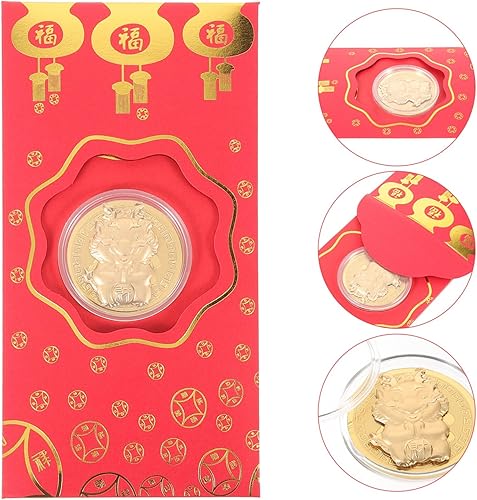 Miniatura 3 de EXCEART Sobre rojo, 10 unidades de paquetes de dinero rojo chino 2024 con moneda dorada, dragón del zodiaco chino, año nuevo, lunar, Hong Bao para