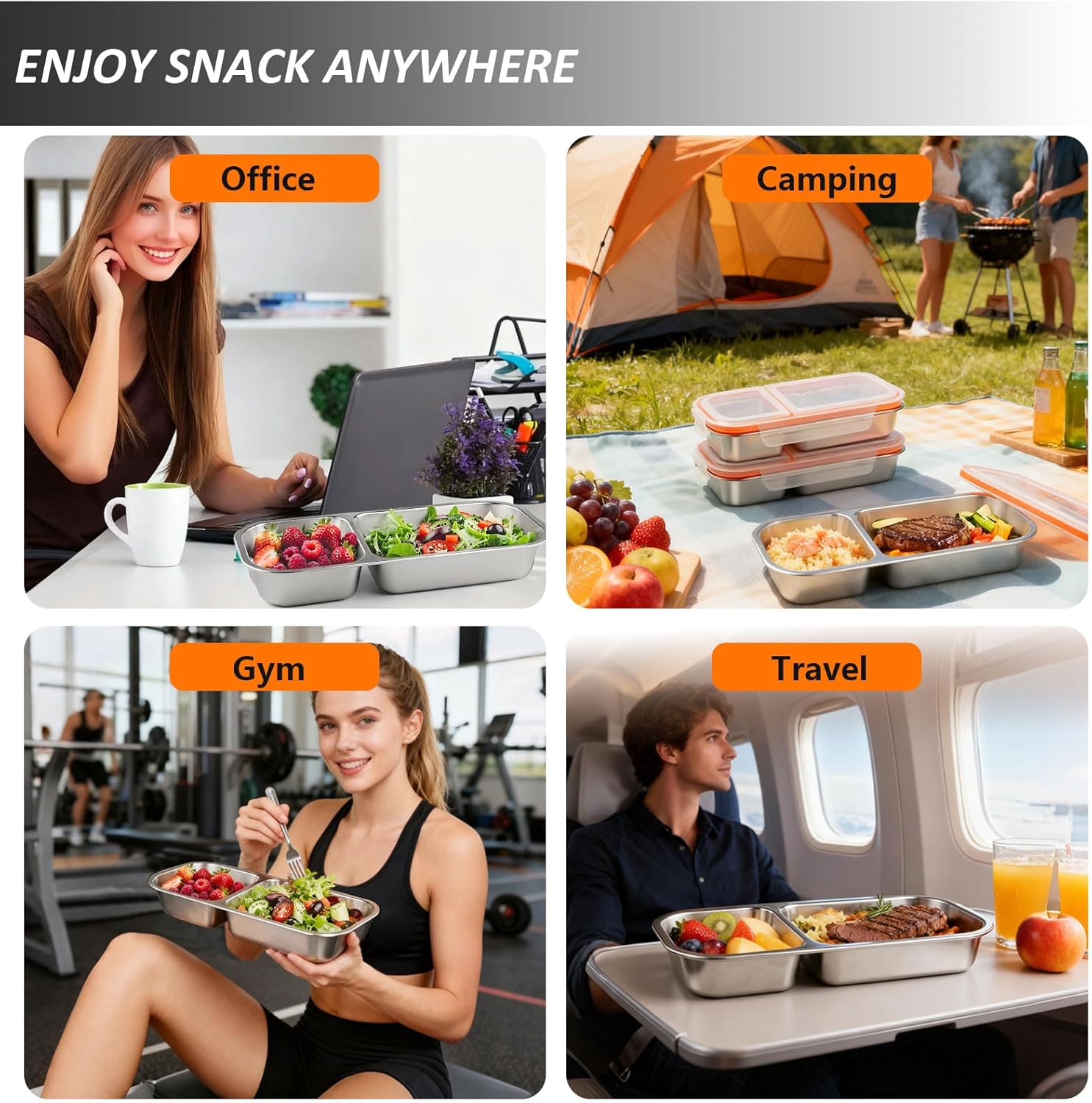 3 Pack Stainless Steel Snack Containers with Lids, Leakproof Lunch Box Containers, Reusable 2 Compartment Snackle Box, Grab and Go lunchable container for Travel - Image 7