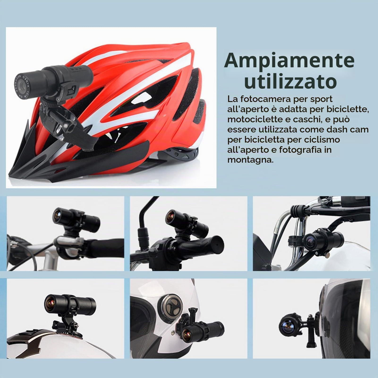 Telecamera per Casco Moto da Bici 1080p Sport per Bicicletta Mini Action Adventure Dash Cam Accessori per Casco Moto, Grandangolo 120°, Connessione WiFi