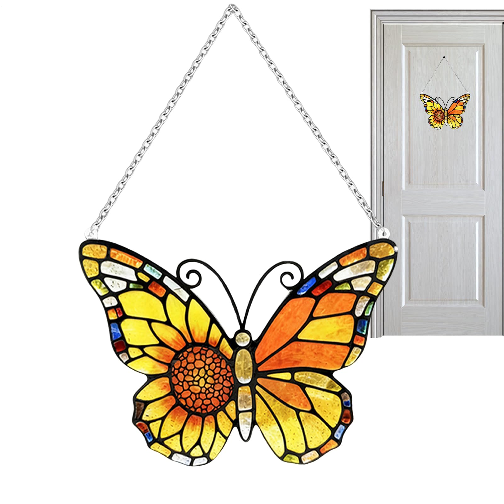 Papillon en verre vitrail coloré pour décoration de fenêtre