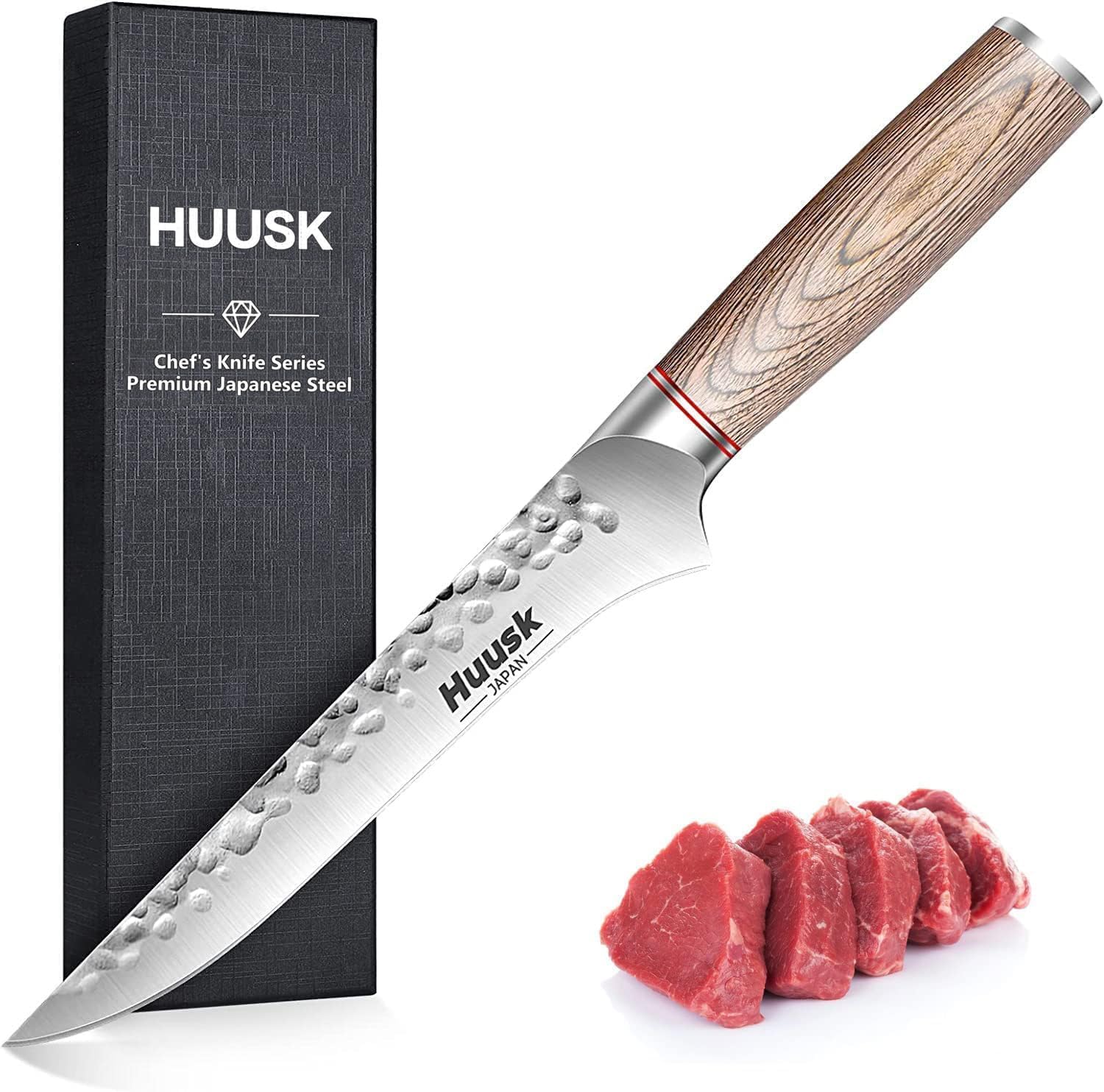Huusk Knives From Japan, 6.5-inch Boning for Meat Cutting, Hand Forged Japanese Fillet Knife for Meat Fish Poultry Deboning with Ergonomic Pakkawood Handle with Gift Box