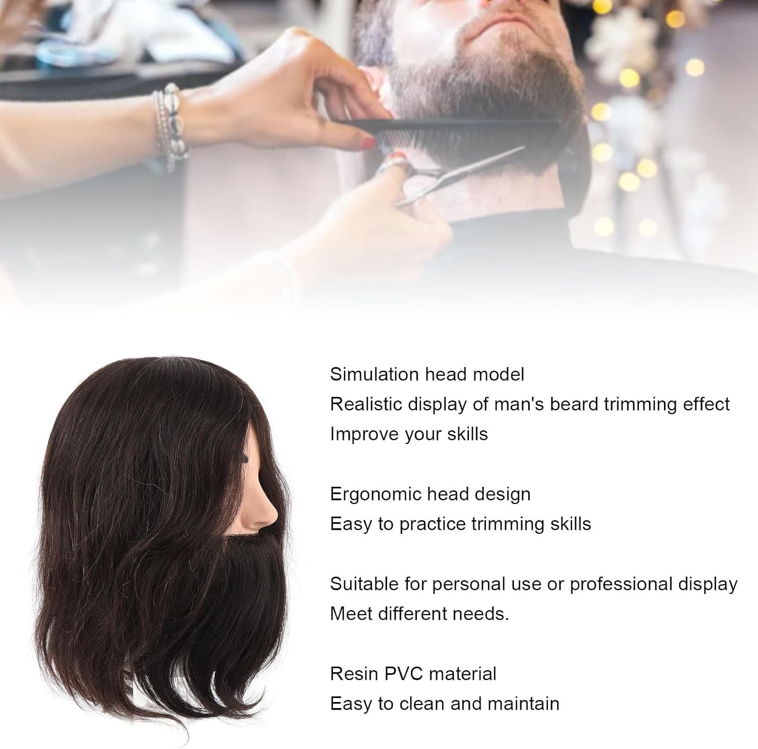 Male Mannequin Head with Beard, Barber Training Head for Hair Styling Practice, Realistic Simulation Beard Head Model with Ergonomic Design for Barbershop or Personal Use