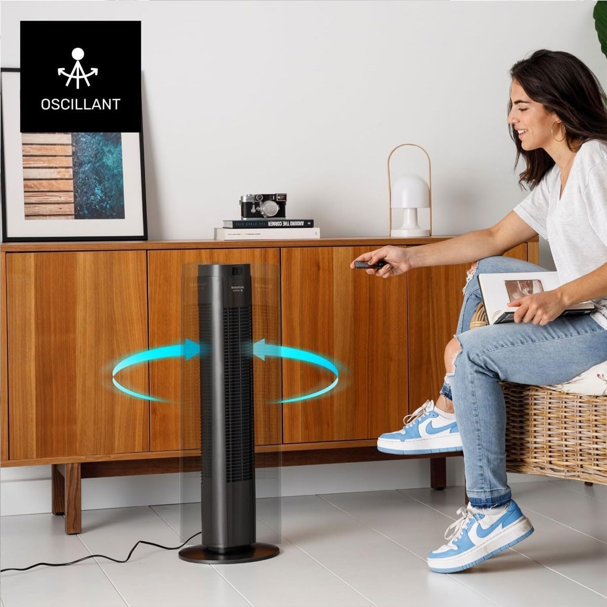 Taurus - Ventilador de torre New Babel Digital 50W | 4 velocidades | 3 modos Normal/Brisa/Noche | Timer 9h | Auto Off | Oscilante | Mando y asa de transporte | Pantalla táctil | Cable 150 cm | Gris