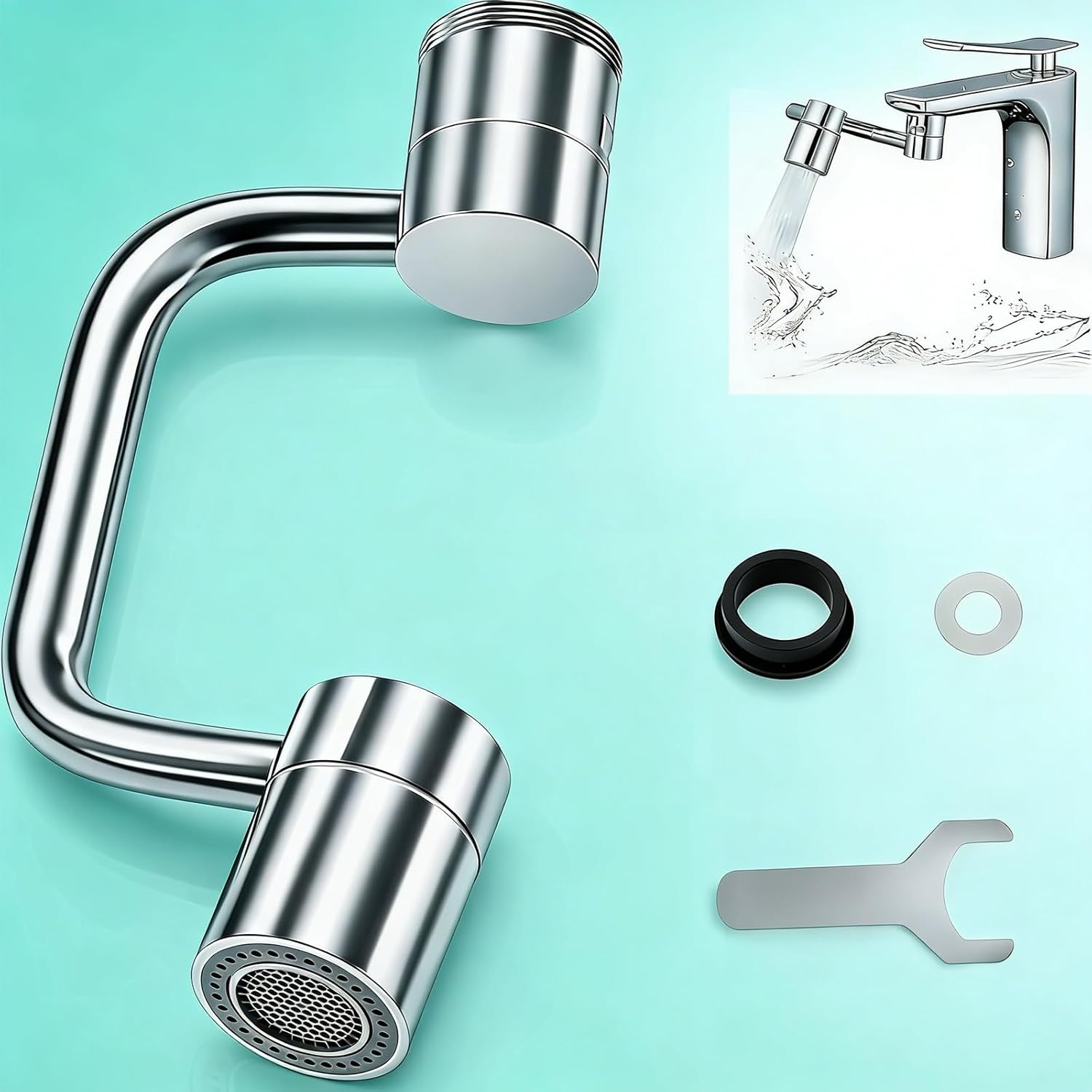 1440° Rotatable Faucet Aerator Extension - 2 Mode (Soft & Power Rinse) Universal Sink Faucet Extender for Splash Reduction, Fits Kitchen & Bathroom Faucets