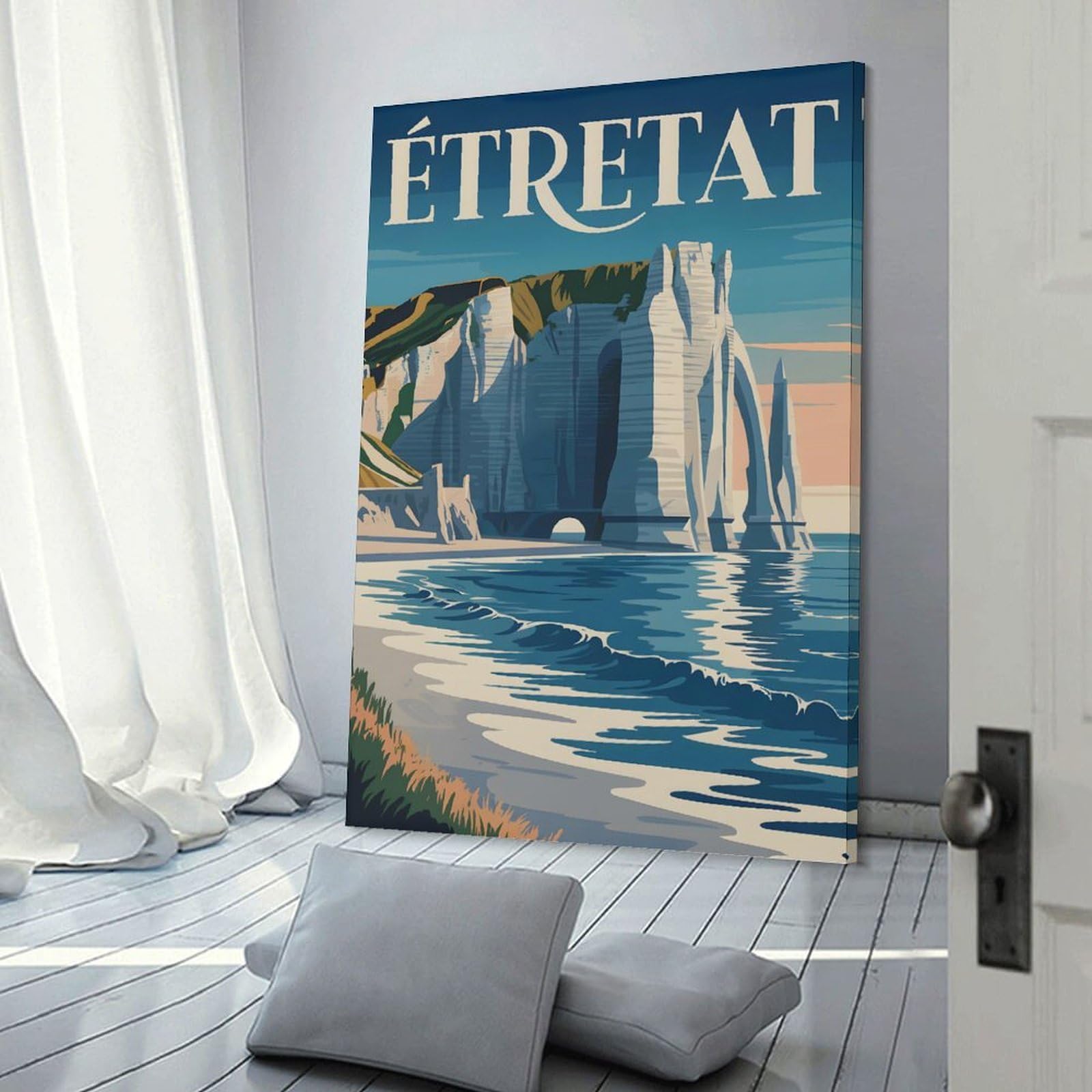 Junmoney Étretat Cliffs Travel Canvas Wall Art, 24x36inch(60x90cm), for Bedroom, Guest Room Or Reading Nook, Decorative Wall Art for Cosy Rooms