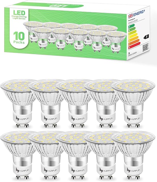 humpun GU10 LED Bulbs, Warm White 3000K GU10 Bulb 6W 600LM, 50W Halogen Equivalent, Non-dimmable Spot Light Bulb, 120° Beam Angle, AC 220-245V LED Bulbs, Pack of 10
