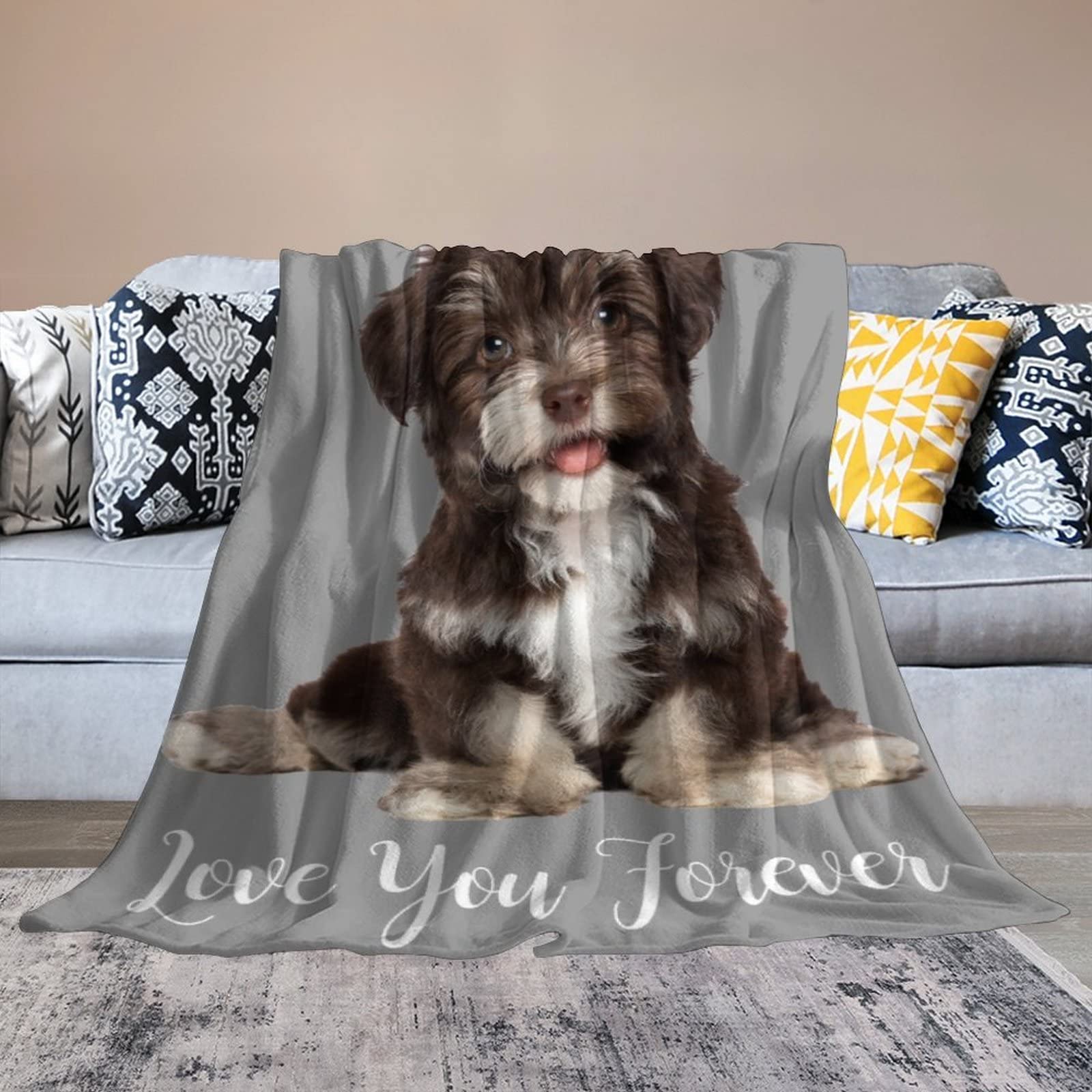 Photo Custom Throw Blanket with Text Made in US, Memorial Blankets Personalized with Picture for Pet Dog Cat Family Friend Birthday Loving Memory Gift