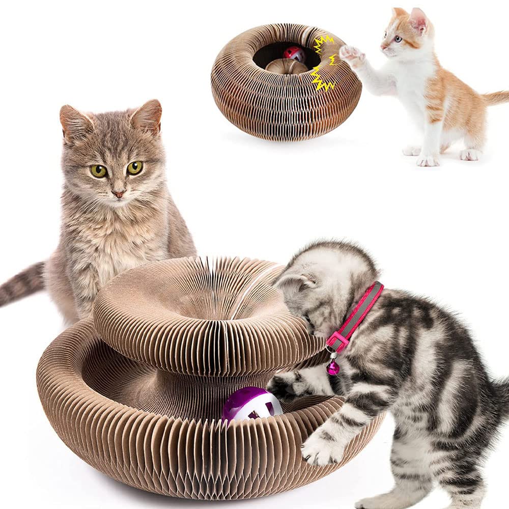 Magic Organ Cat Scratching Board Foldable Cat Grinding Scratch Board Comes with Toy Kring Ball Durable Recyclable Interactive Cat Toy