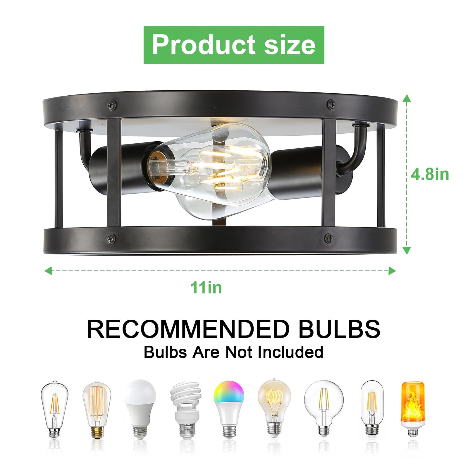 Eietonte Farmhouse Semi Flush Mount Ceiling Light, Black 2-Light Metal Cage Light Fixture Ceiling Mount, Industrial Closed to Ceiling Mount Lamp, Vintage Pendant Lighting for Porch Hallway, 2 Pack