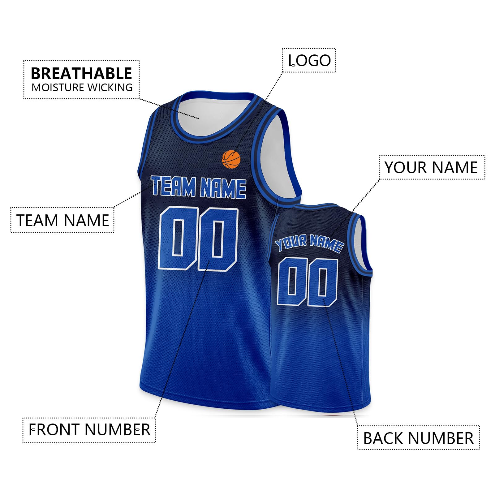 Custom Basketball Jersey for Men Boy Personalized Any Name Number Hip Hop Clothing Team Uniforms Mesh Gradient Sports Shirts Navy-Blue