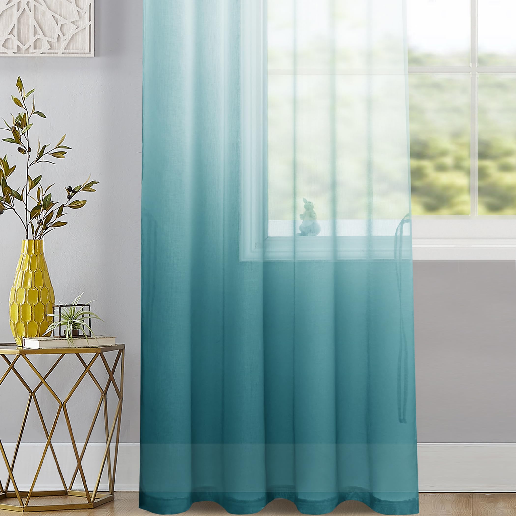 Tende in voile sfumato con occhielli blu 175 x 140 cm