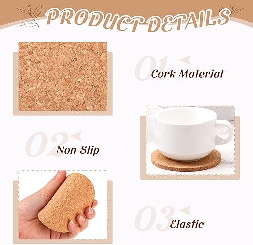 Miniatura 3 de Pinkunn 100 posavasos de corcho a granel para bebidas de 3.5 pulgadas, absorbentes, resistentes al calor, posavasos de corcho en blanco para grabado