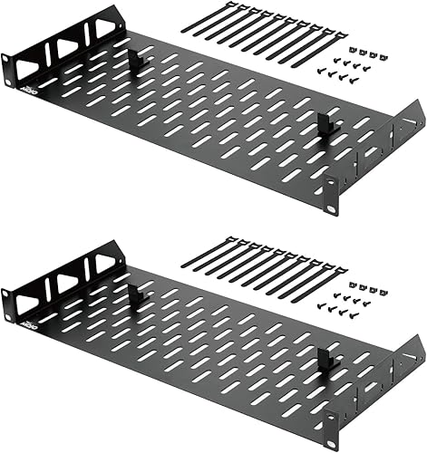 Miniatura 8 de Tecmojo - Estante de rack 1U, estante de rack de 19 pulgadas con 6 pulgadas de profundidad, estante de montaje en rack con topes antideslizantes,