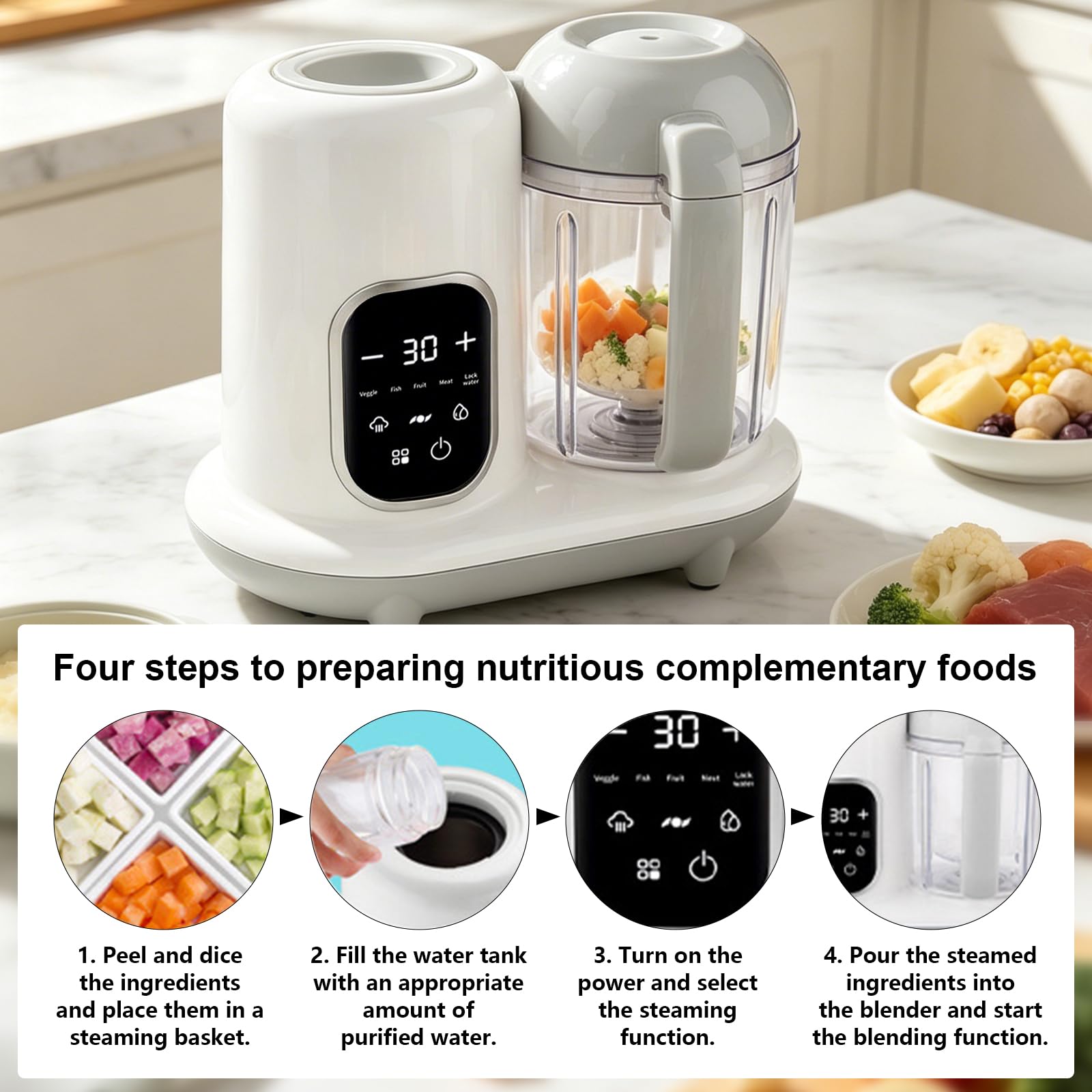 Robot de cocina batidora bebe con cesta de vapor,Robot multifunción para