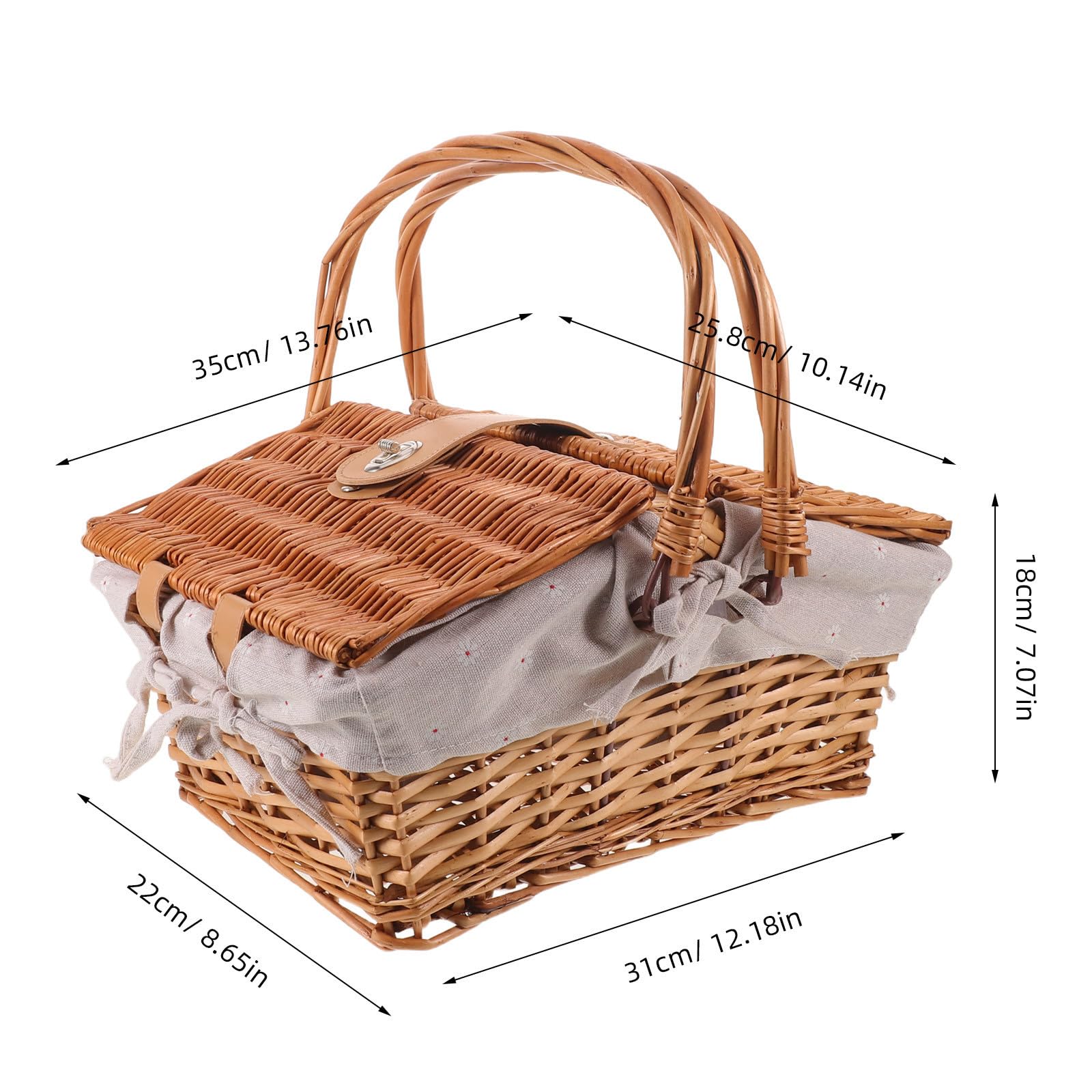 Cesta de Picnic de Mimbre con Tapa y Asas, Marrón