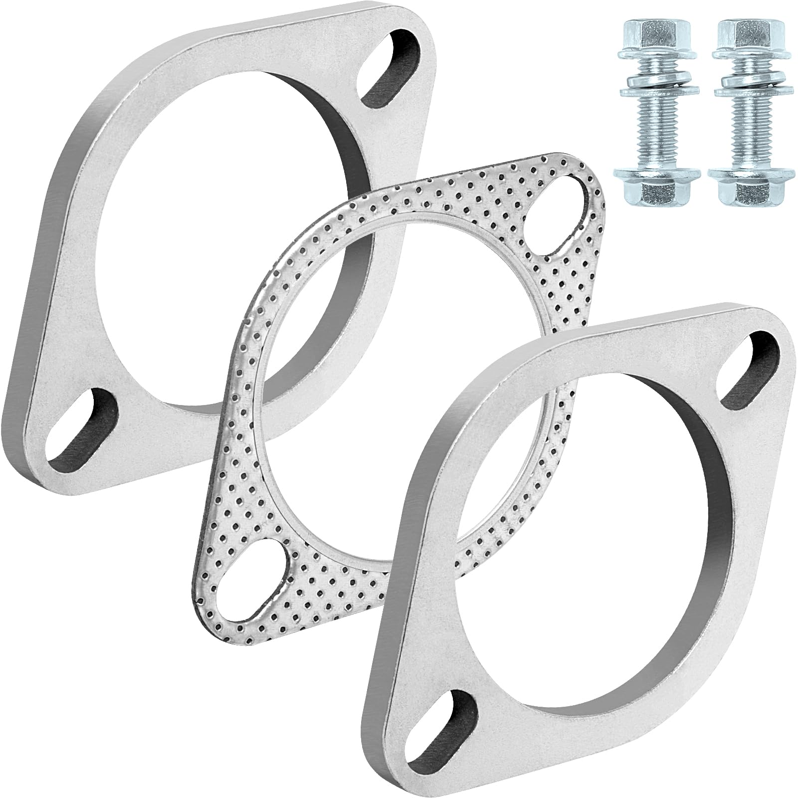 PALOZO Exhaust Flange Connection Kit Stainless Steel, 2 Bolt 2 inch/51mm Exhaust Flange & Exhaust Gasket Repair Kit with Bolts and Nuts for 51mm OD