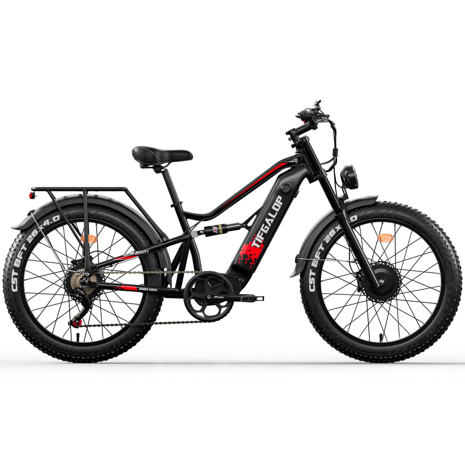 tifgalop Bicicleta eléctrica para Adultos, Bicicleta eléctrica Todoterreno de 26 Pulgadas, Doble absorción de Impactos, 7 velocidades, batería de Litio de 48V 18Ah, Alcance de hasta 45-90 km