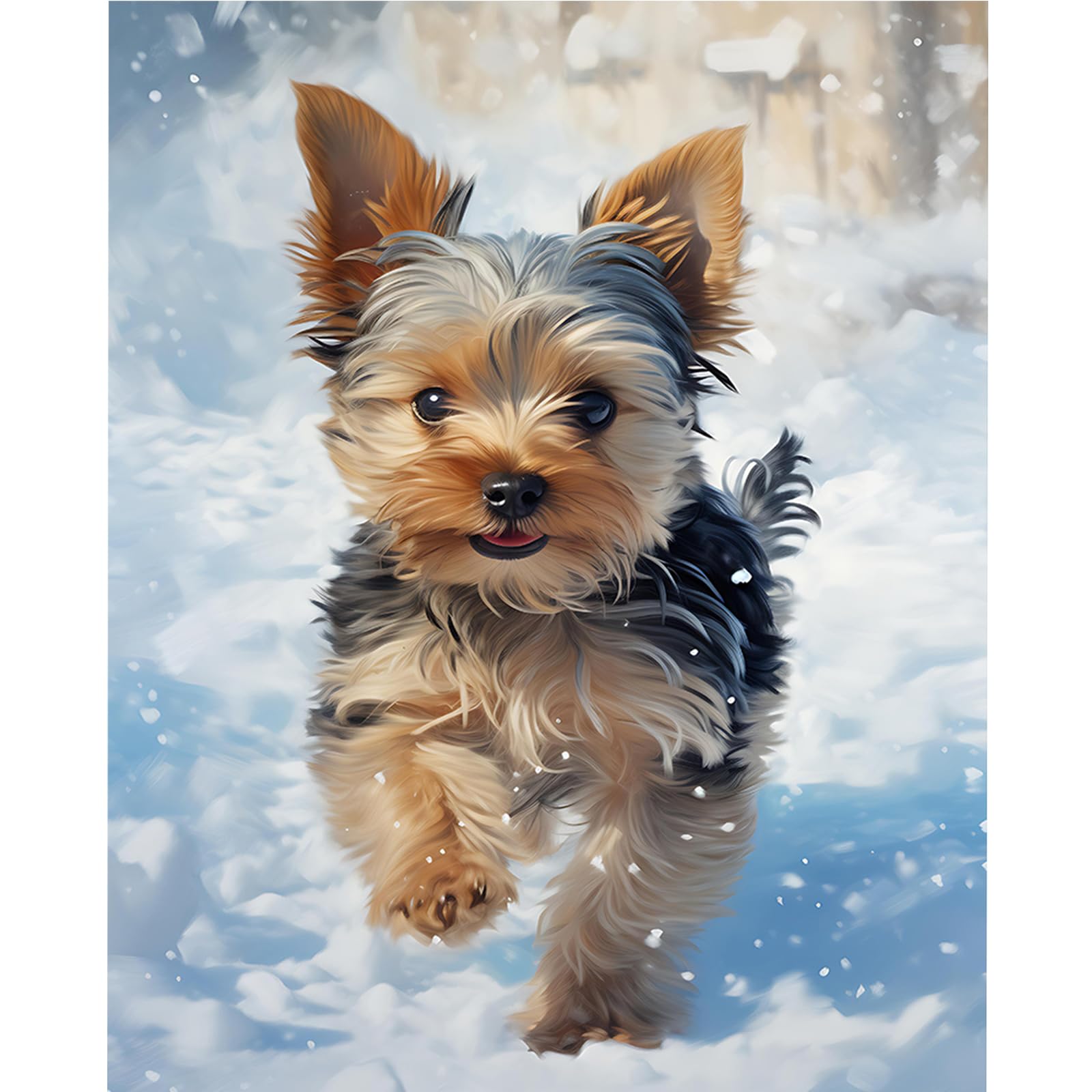 DIY Yorkie in Snow Paint by Numbers Kits Drawing Paintwork on Canvas 17.72x21.65inch Without Frame Canvas Oil Painting Number Painting for Beginners Adults Gift Home Wall Decor
