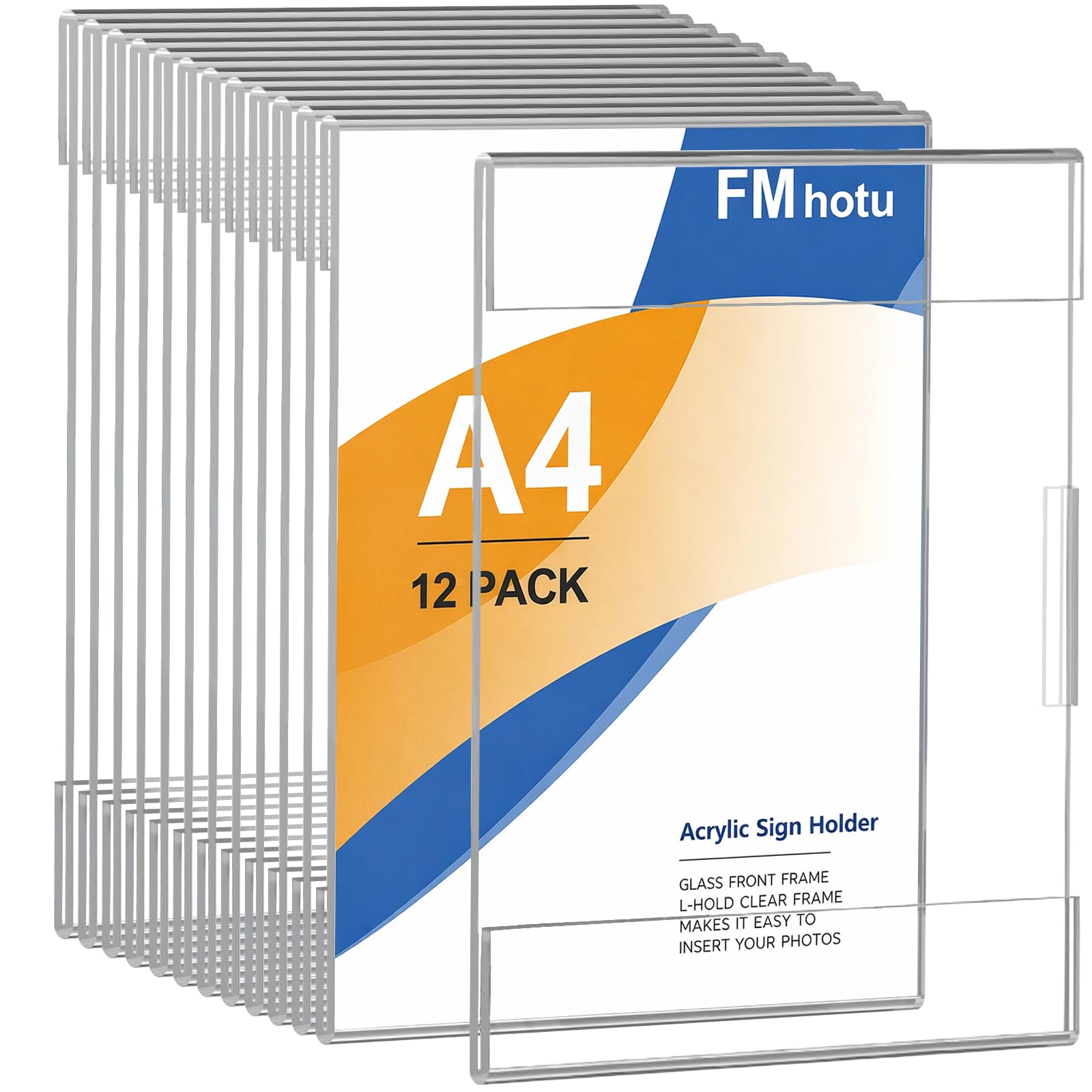 FMhotu Acryl Schilderhalter 12 Pack A4 Transparenter C Form Ständer, Tischschildhalter, Kunststoff Foto Bilderrahmen, Flyer Display für Empfang, Büro, Geschäft, Restaurant, Hotel