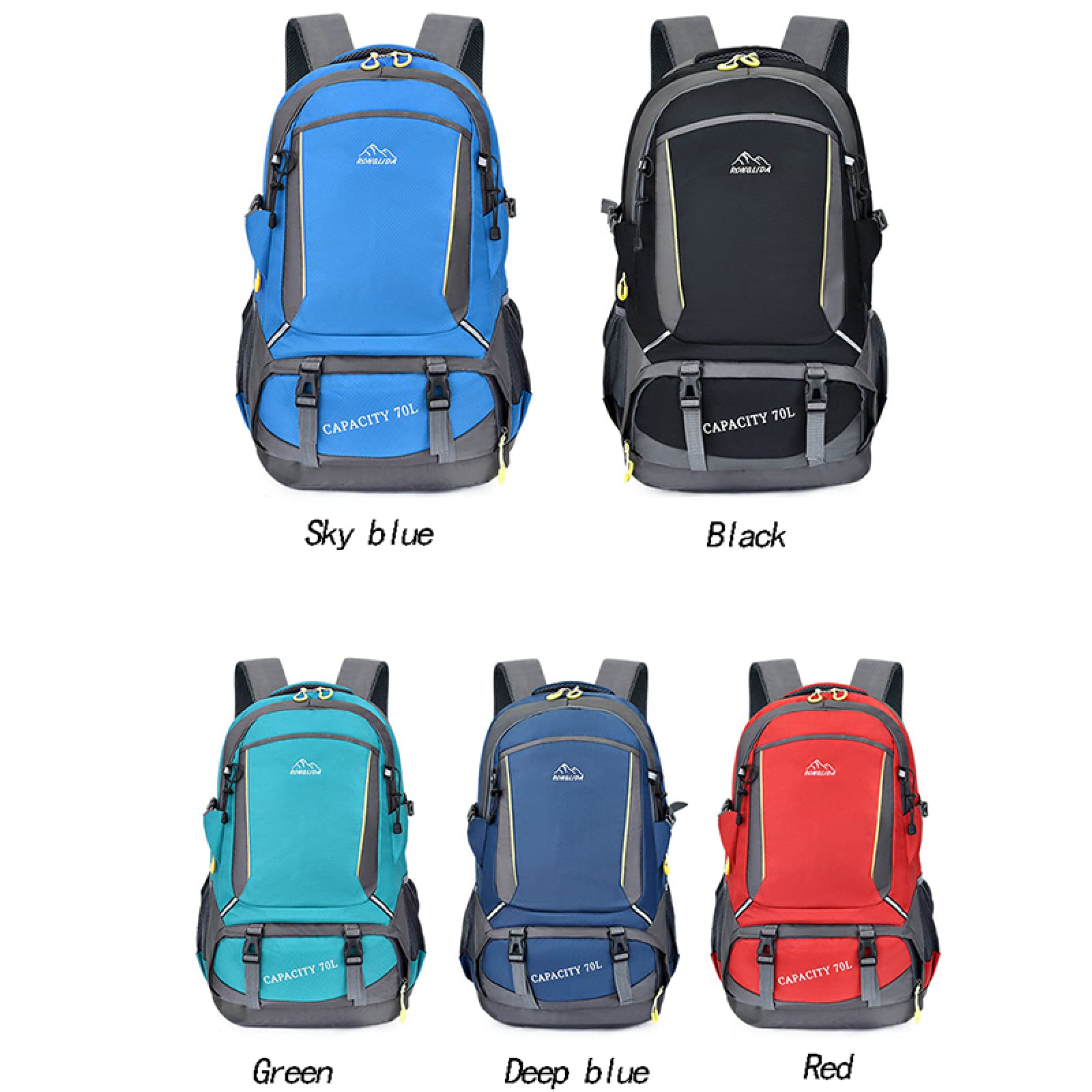 Zaino da viaggio in nylon impermeabile unisex da 70 litri Borsa da viaggio per escursionismo Zaino da campeggio per alpinismo all'aperto