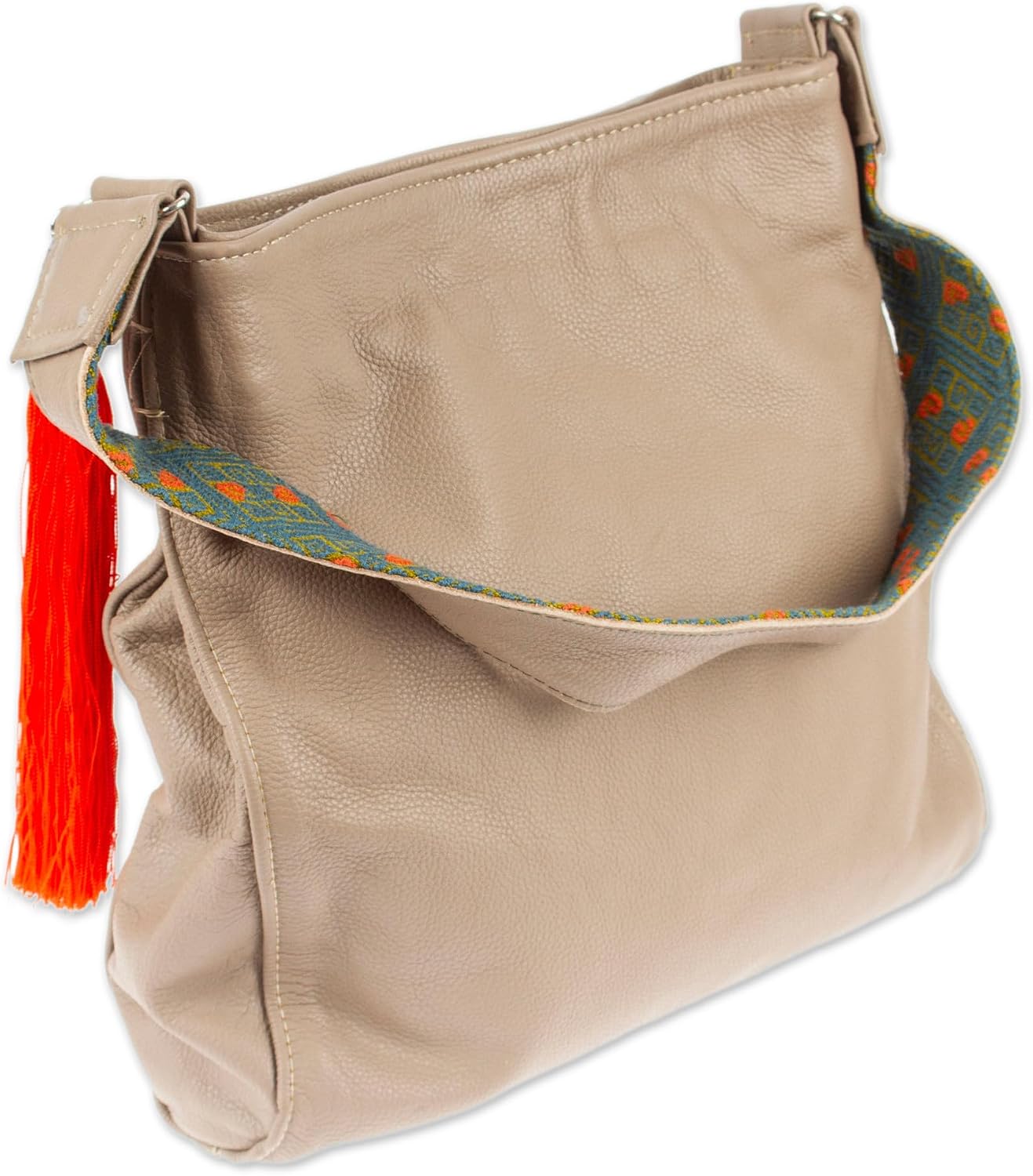 NOVICA Artisan Handmade Leather Shoulder Bag Taupe with Interior Pockets Cotton Handbags Beige Solid Mexico ' Cityslicker'