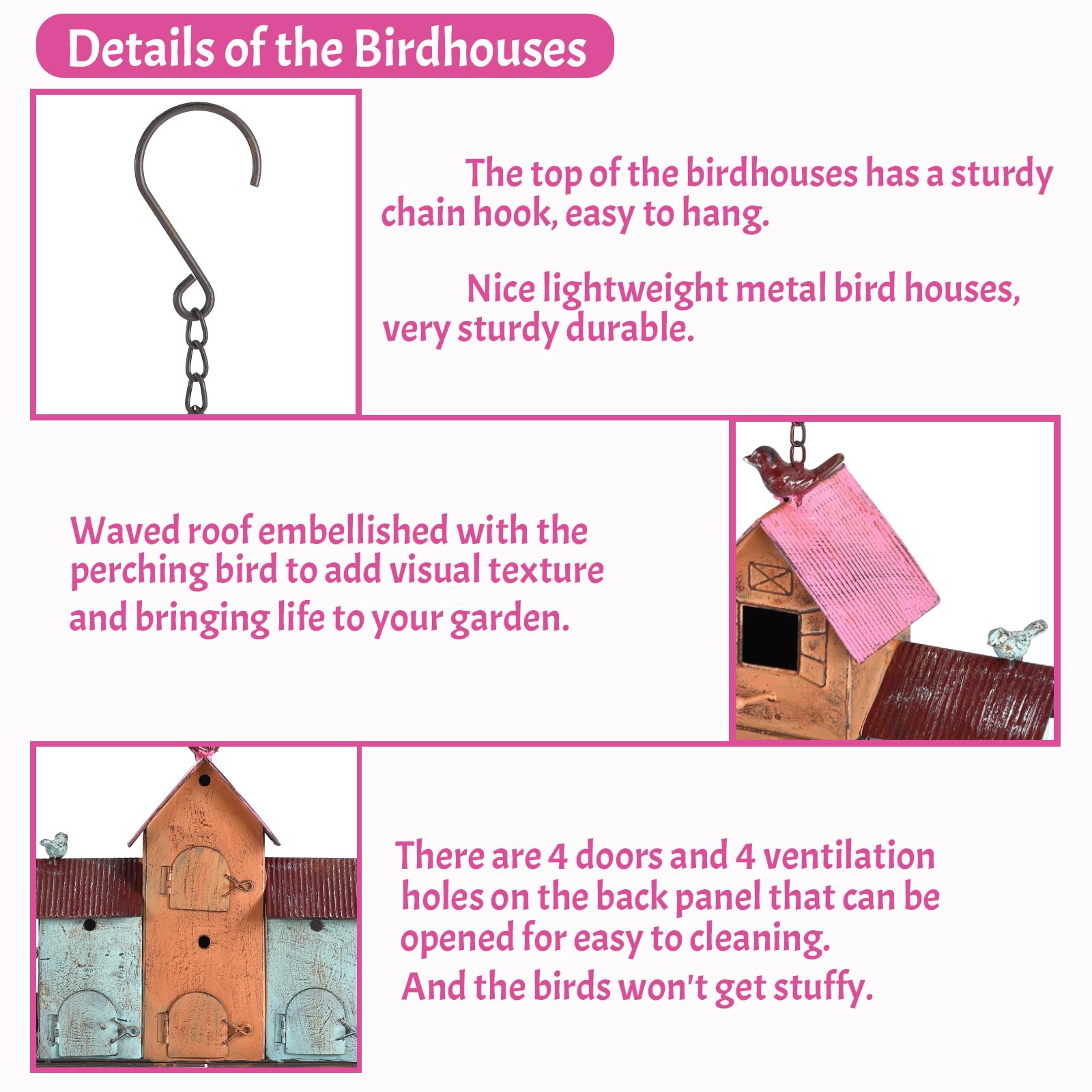 Casas grandes para pájaros para colgar en el exterior, casas de pájaros de metal para exteriores con 5 compartimentos para que los pájaros aniden, casa colorida duradera para pájaros de 10 agujeros