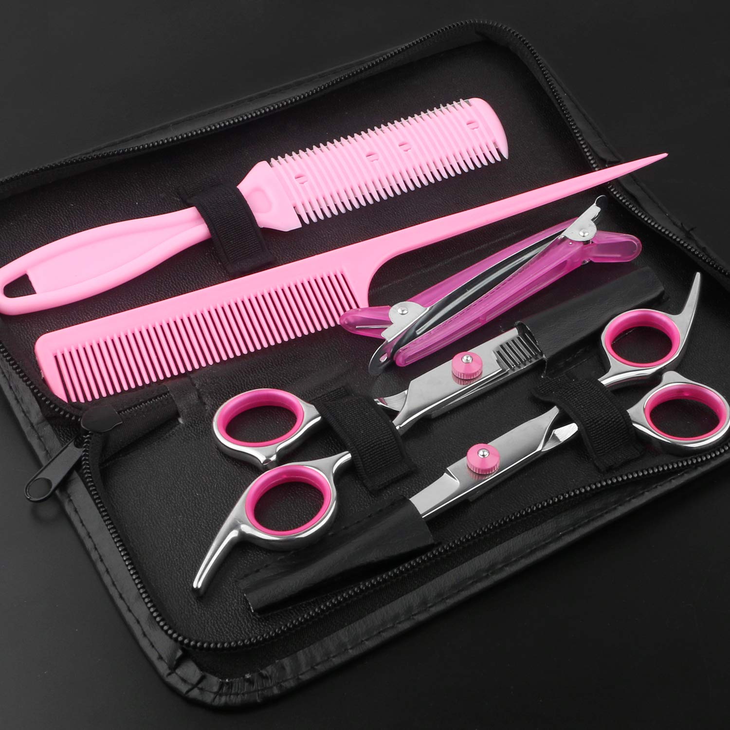 Hair Cutting Scissors Set 7Pcs Home Haircut Scissors Shears Professional Barber Salon Hairdressing Safety Scissors Set Include Thinning Scissor Hair Comb Leather Scissors Case for Kid Men Women : Beauty & Personal Care