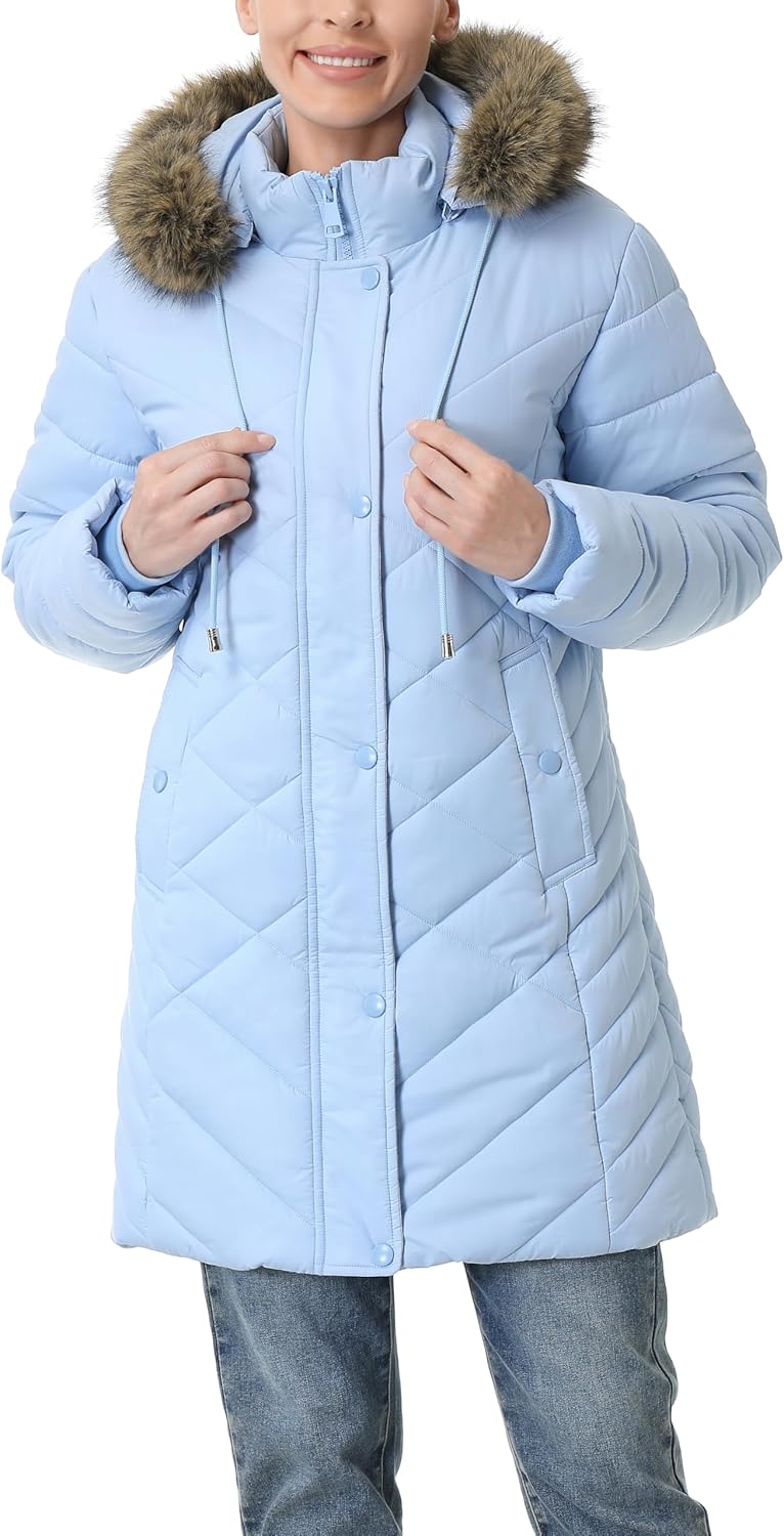 Women's Long Warm Winter Coat Windproof Thickened Fleece Lined Down Jacket Waterproof Puffer Outerwear with Removable Hood - Image 5