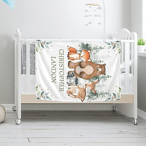 Miniatura 3 de Manta de bebé personalizada de animales del bosque para niños y niñas, manta de bebé personalizada con nombre Adventure Awaits Stuff recién nacido,