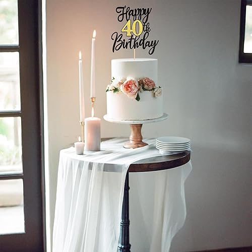 Miniatura 4 de 1 pieza de decoración de pastel de cumpleaños 40 negro dorado con purpurina para cumpleaños de 40 años, selección de pastel de 40 años, decoración