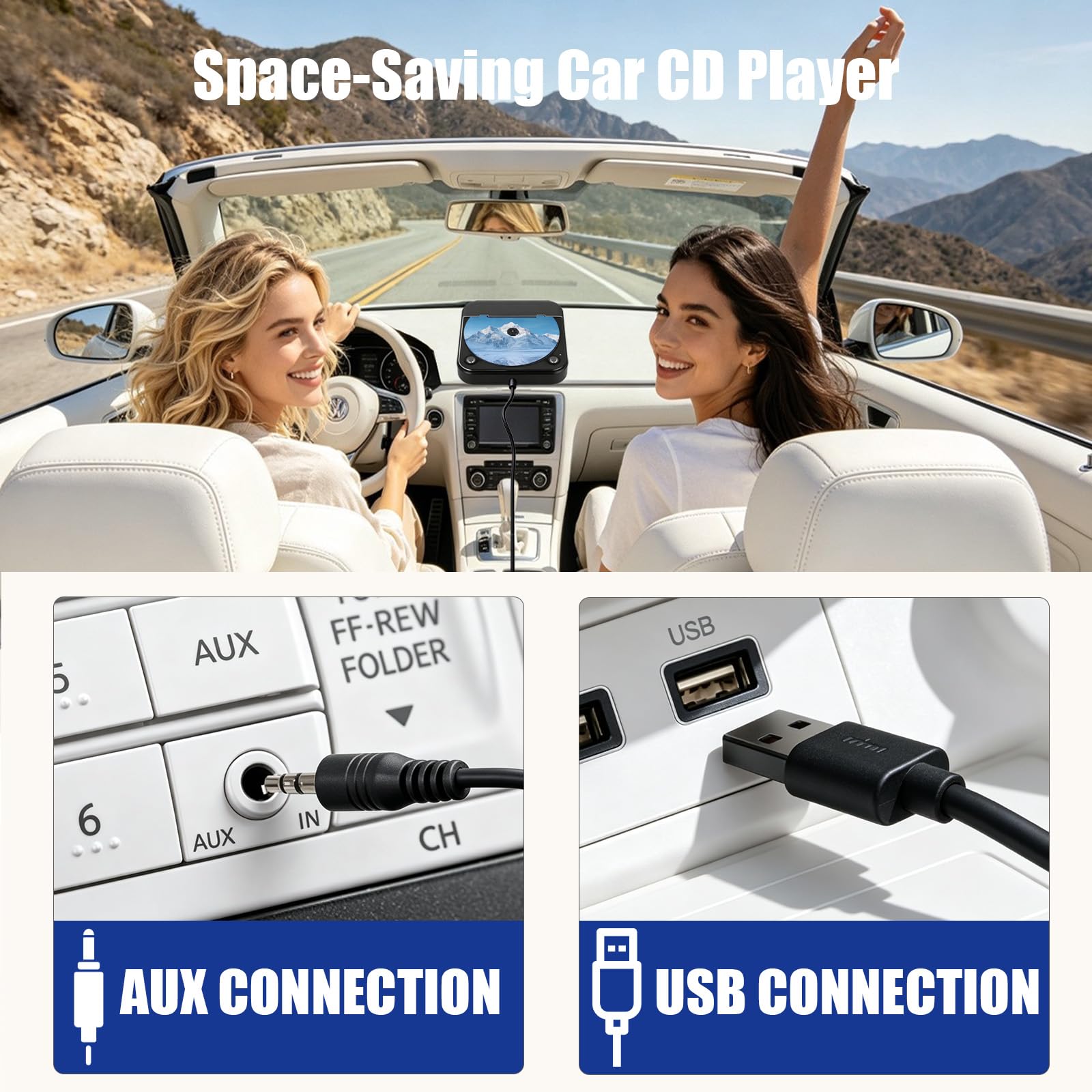 Lecteur CD de Voiture, Lecteur CD Externe Portable Universel (Noir)