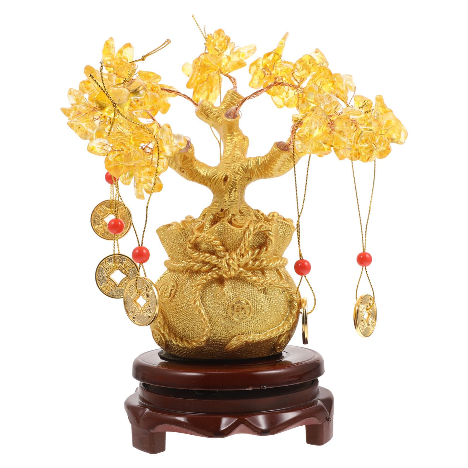 19cm Natural Crystal Tree Money Tree Ornaments Bonsai Style Wealth Luck Feng Shui Ornaments Home Decoration (with and Base)