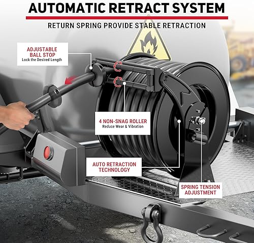 Miniatura 9 de Carrete de manguera de combustible con boquilla de combustible, carrete de manguera diésel retráctil extra largo de 1 pulgada x 50 pies, carrete de