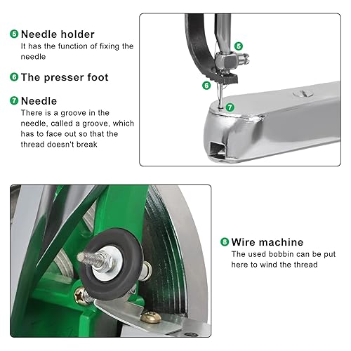 Miniatura 6 de Máquina de coser de cuero Cobbler Máquina de coser, máquina de reparación de zapatos con máquina de coser manual de doble línea de nailon de algodón