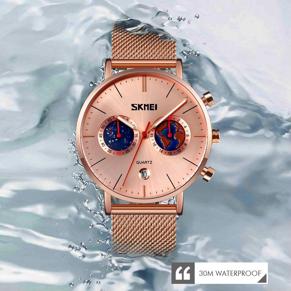MASTOP Reloj de pulsera de cuarzo para hombre, de moda, de negocios, de marca, cronómetro, puntero luminoso, impermeable, visualización de fecha, reloj de malla para hombre