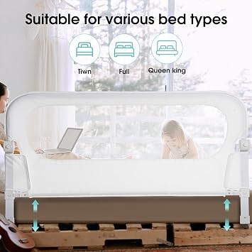 NUTIKAS Baby Bed Rail Guard for Toddlers -59 Toddler Bed Rails for Twin, Full, Queen, King Bunk Size Bed Swing Down Bedrail Extral Tall Child Safety Side Railing Guards for Kids White