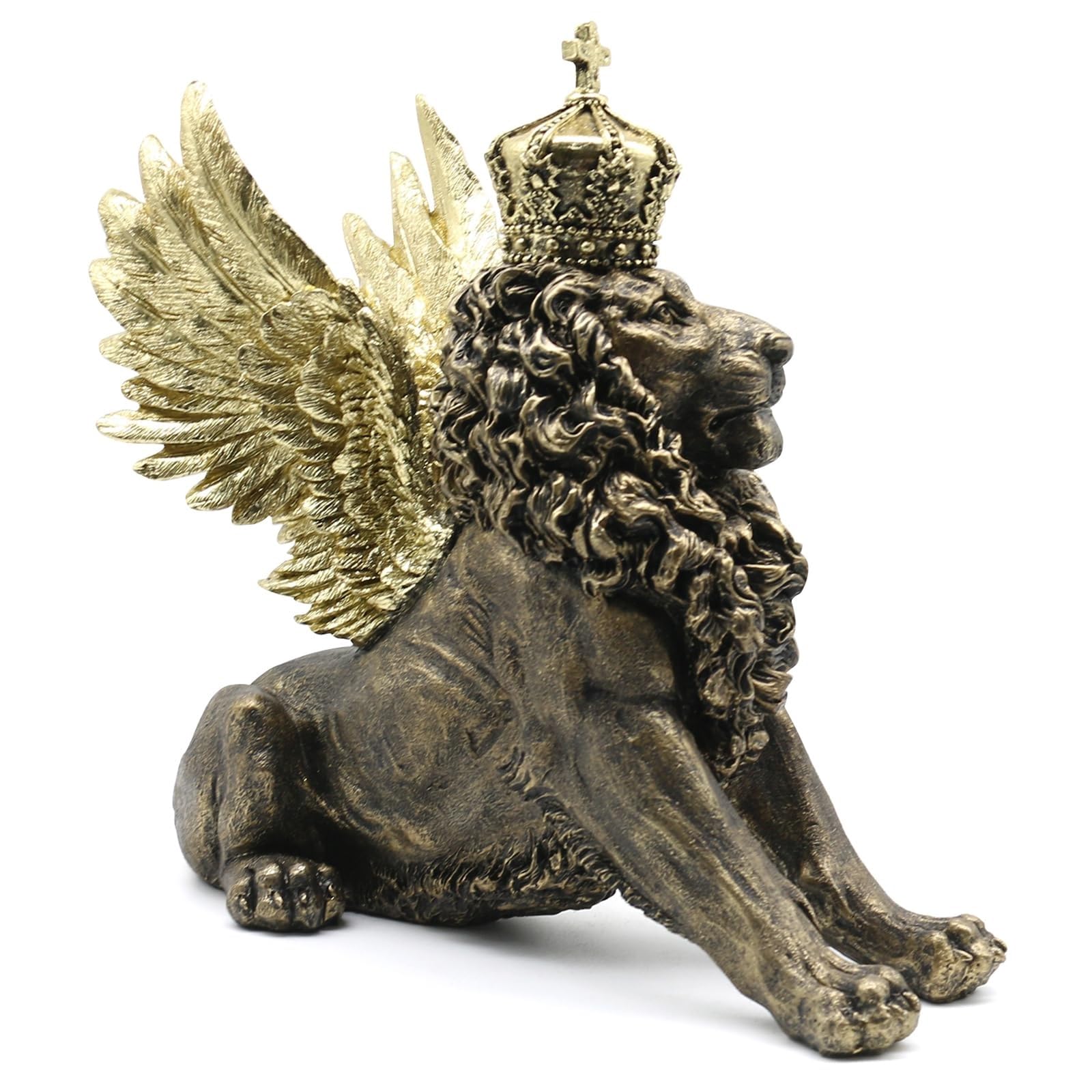 Dekoracja rzeźby anioła lewa, statuetka króla lewa, zwierzę kreatywna ozdoba na biurko do domowego biura salonu, żywica dł. 28 cm