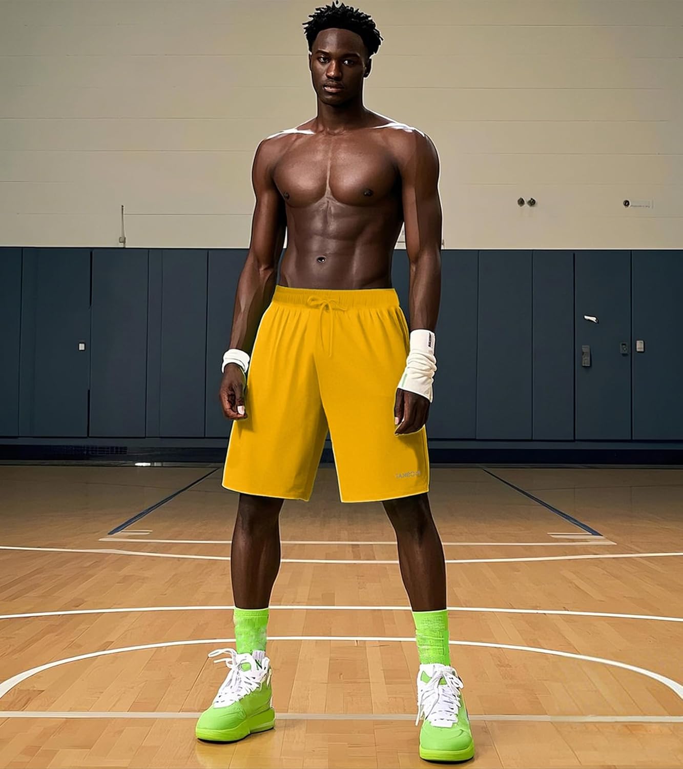 JINSHI Men’s Big and Tall Athletic Unlined Shorts Deep Pockets Elastic Waist Drawstring 8in Sport Male Long Basketball Shorts